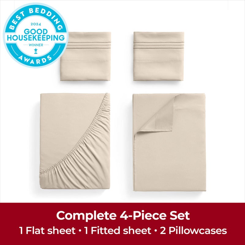 Mellanni Extra Deep King Sheets - 4 PC Iconic Collection Bedding - Hotel Luxury, Ultra Soft, Cooling Bed Sheets - Wrinkle, Fade, Stain Resistant (King, Beige) - Image 4